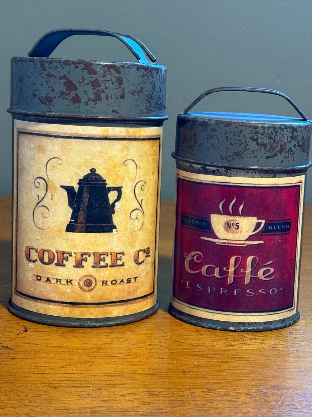 Vintage Style Coffee Canister Set - Red & Cream Decorative Storage